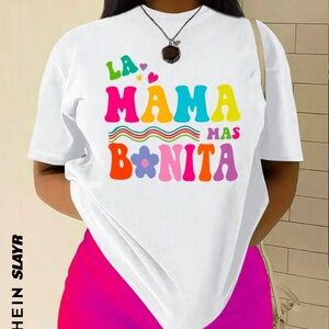 Women's Letter Print
Collar T-Shirt LA MAMA MAS BONITA
2(XS)